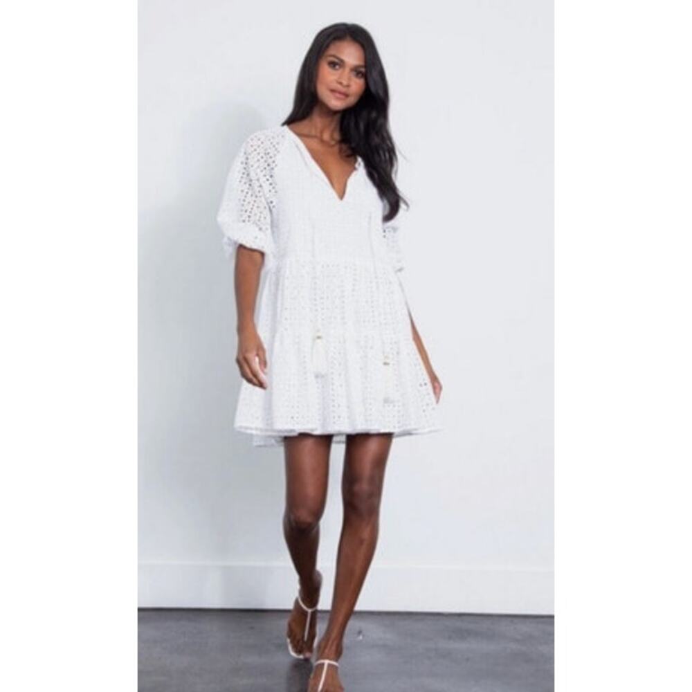 Karina Grimaldi White Eyelet Mini Dress XS Boho Resort Bridal Shower